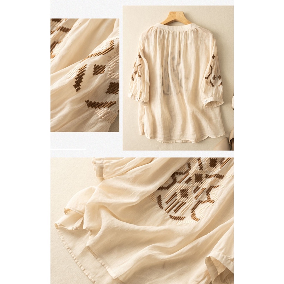 Áo Sơ Mi Cotton Lanh Dáng Rộng Thời Trang Mùa Hè Phong Cách Hàn Quốc Dành Cho Nữ