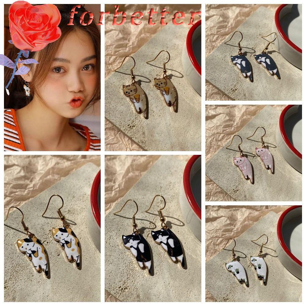 FORBETTER Bông Tai Móc Hình Mèo Dễ Thương Cá Tính