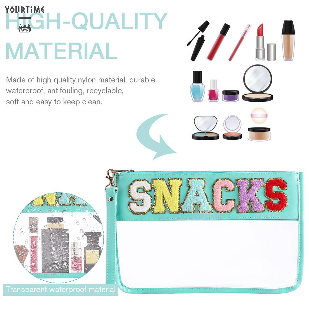 Túi Đựng Mỹ Phẩm Bằng PVC Chenille Trong Suốt In Chữ Có Khóa Kéo Tiện Dụng Mang Theo Du Lịch