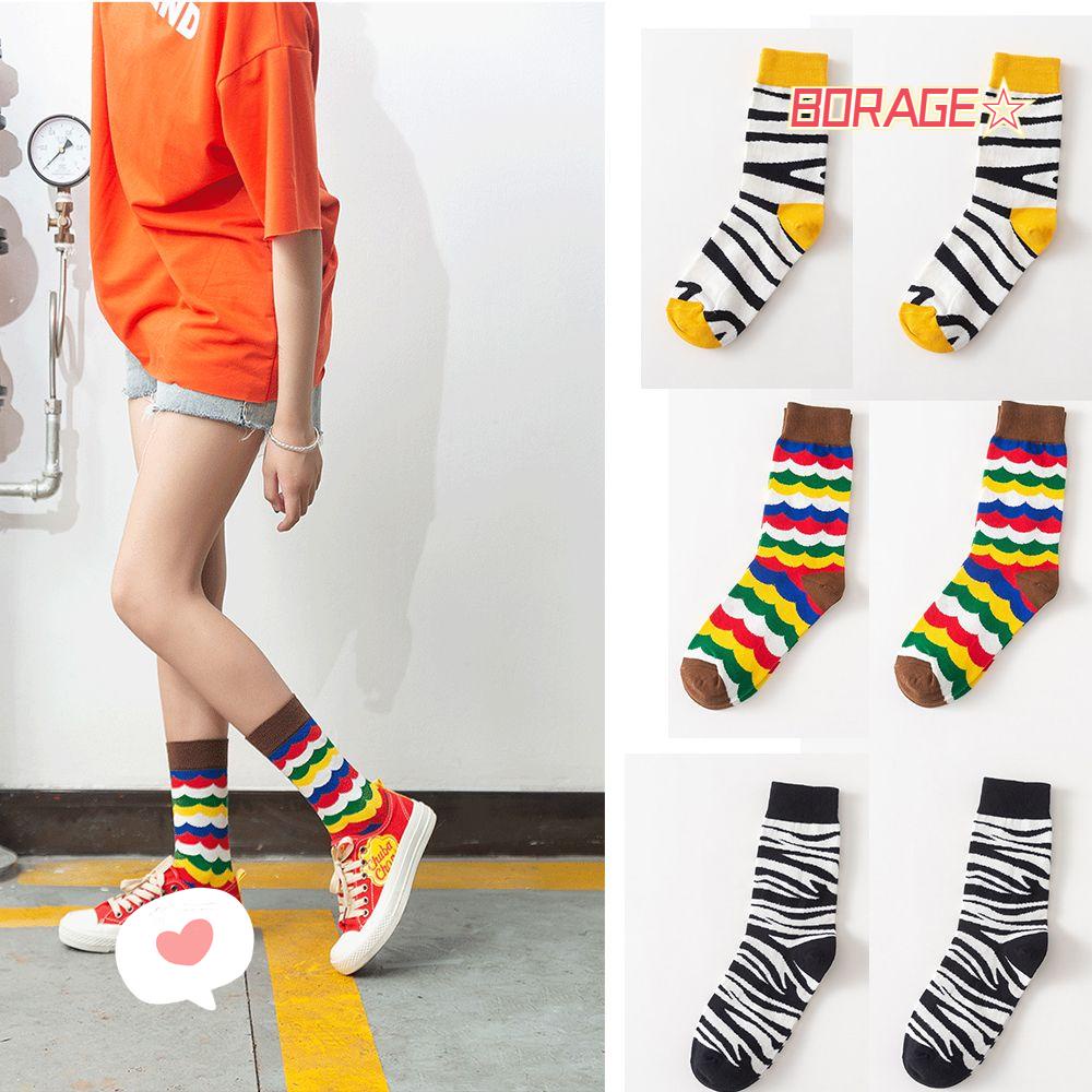 BORAG 1 Đôi Tất Cotton Kẻ Sọc Thời Trang Cho Nữ