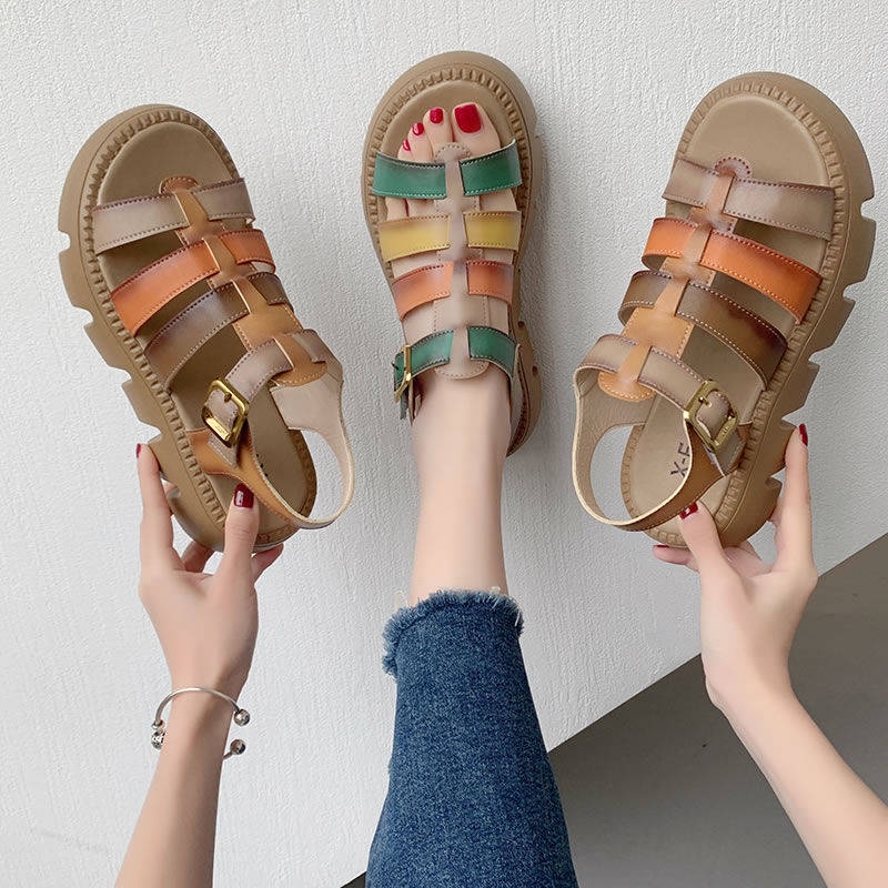 Giày Sandal Da Đế Dày Phong Cách Âu Mỹ Thời Trang Mùa Hè Cho Nữ