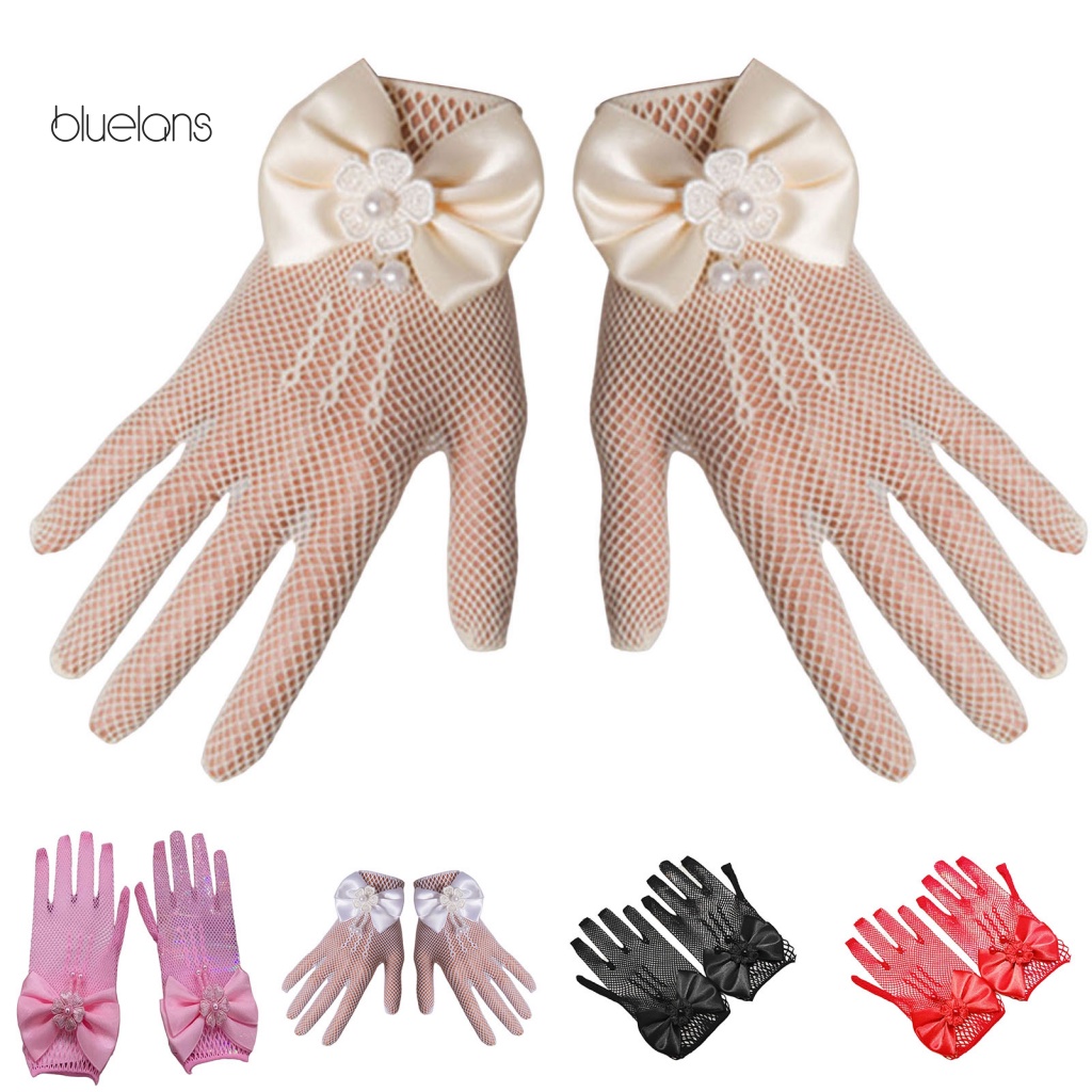 1 Đôi Găng Tay Lưới Xuyên Thấu Đính Nơ Trang Trí Đám Cưới