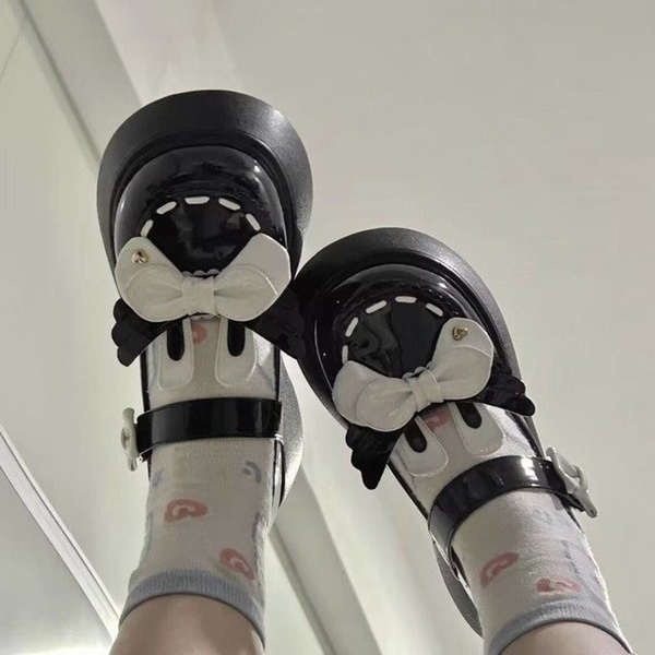 Giày Nữ Da Nơ Nhật Bản Đầu Tròn Lolita Đáy Dày