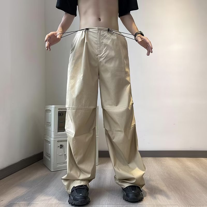 Quần Dù Dài Dáng Rộng Vải Lụa Mát Mỏng Khô Thoáng Nhanh Phong Cách Retro Mỹ Thời Trang Mùa Hè Cho Nam