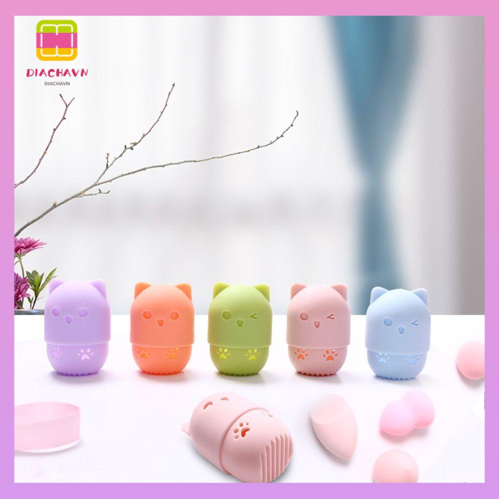 Bộ 2 Hộp Silicone Đựng Mút Trang Điểm Hình Gấu Nhiều Màu Có Thể Giặt Sạch