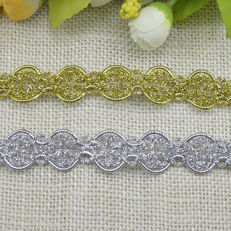1M Knitted Gold Silver Lace Trims Ribbon DIY Trim Garment Sewing Accessories LY