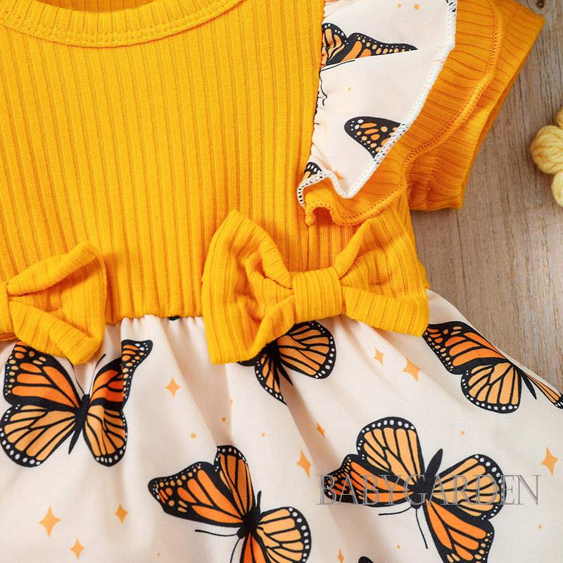 Set Áo Liền Quần &amp; Băng Đô Quấn Đầu In Hình Bướm Cho Bé Gái 0-18 Tháng Tuổi