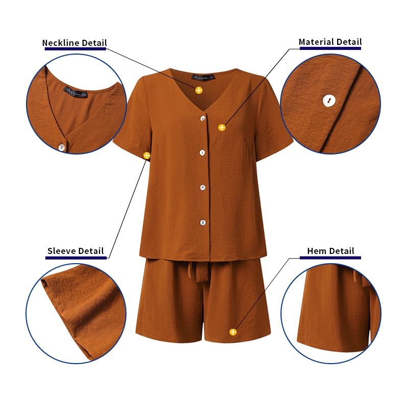 Zanzea Set Áo Thun Ngắn Tay Cổ Chữ V + Quần Short Lưng Thun Thời Trang Nữ