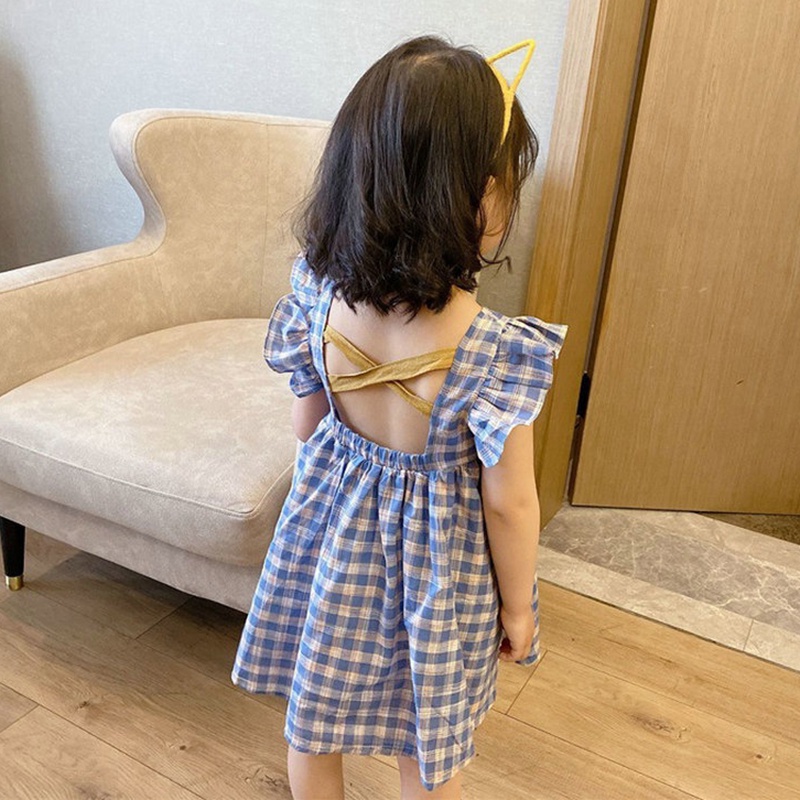 Váy bé gái váy công chúa nơ thắt nơ xếp ly trẻ em váy sọc in trẻ em mùa hè thường không tay váy bobora