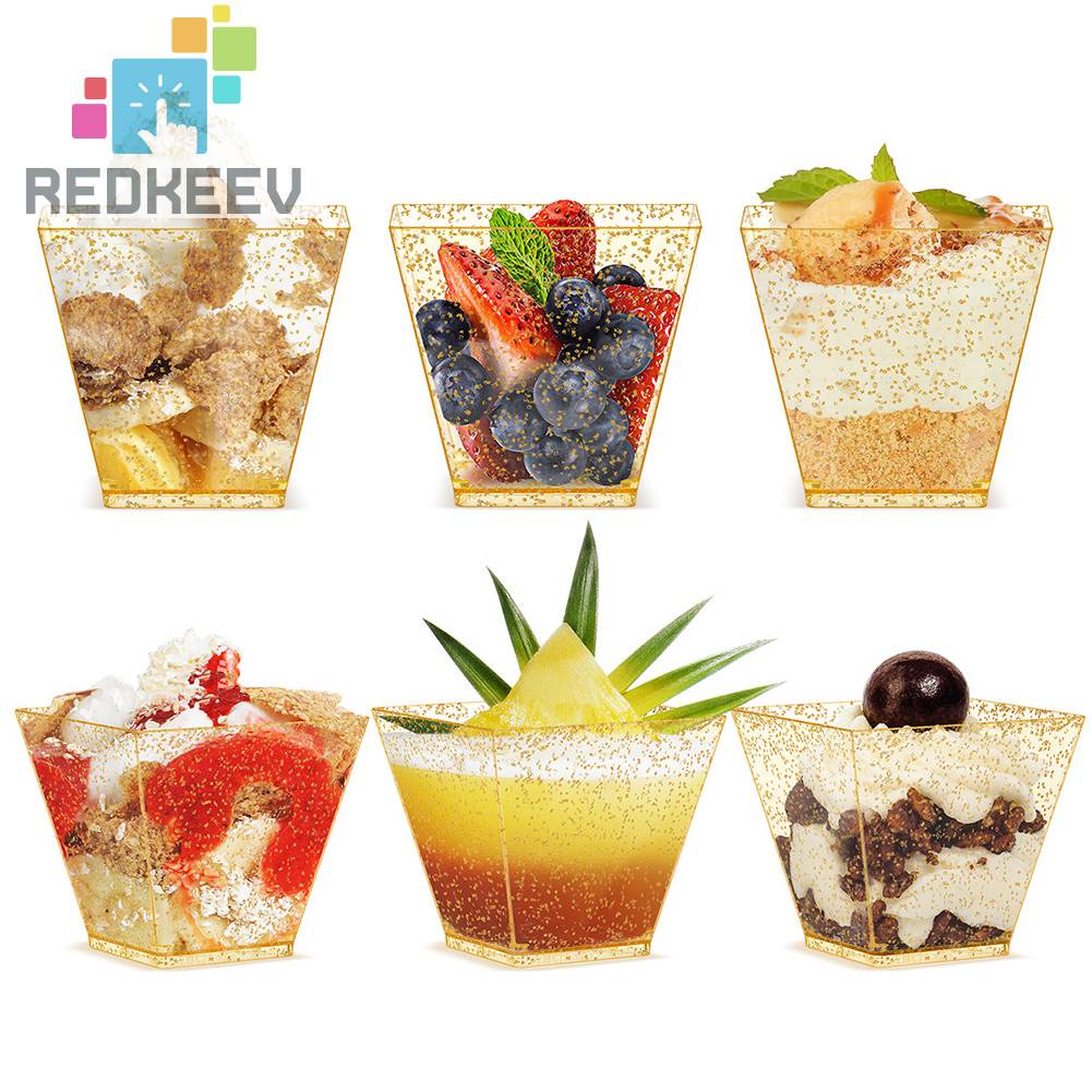 Set 50 Cốc Đựng Kem / Bánh Tráng Miệng Kèm Muỗng Họa Tiết Chấm Bi Xinh Xắn