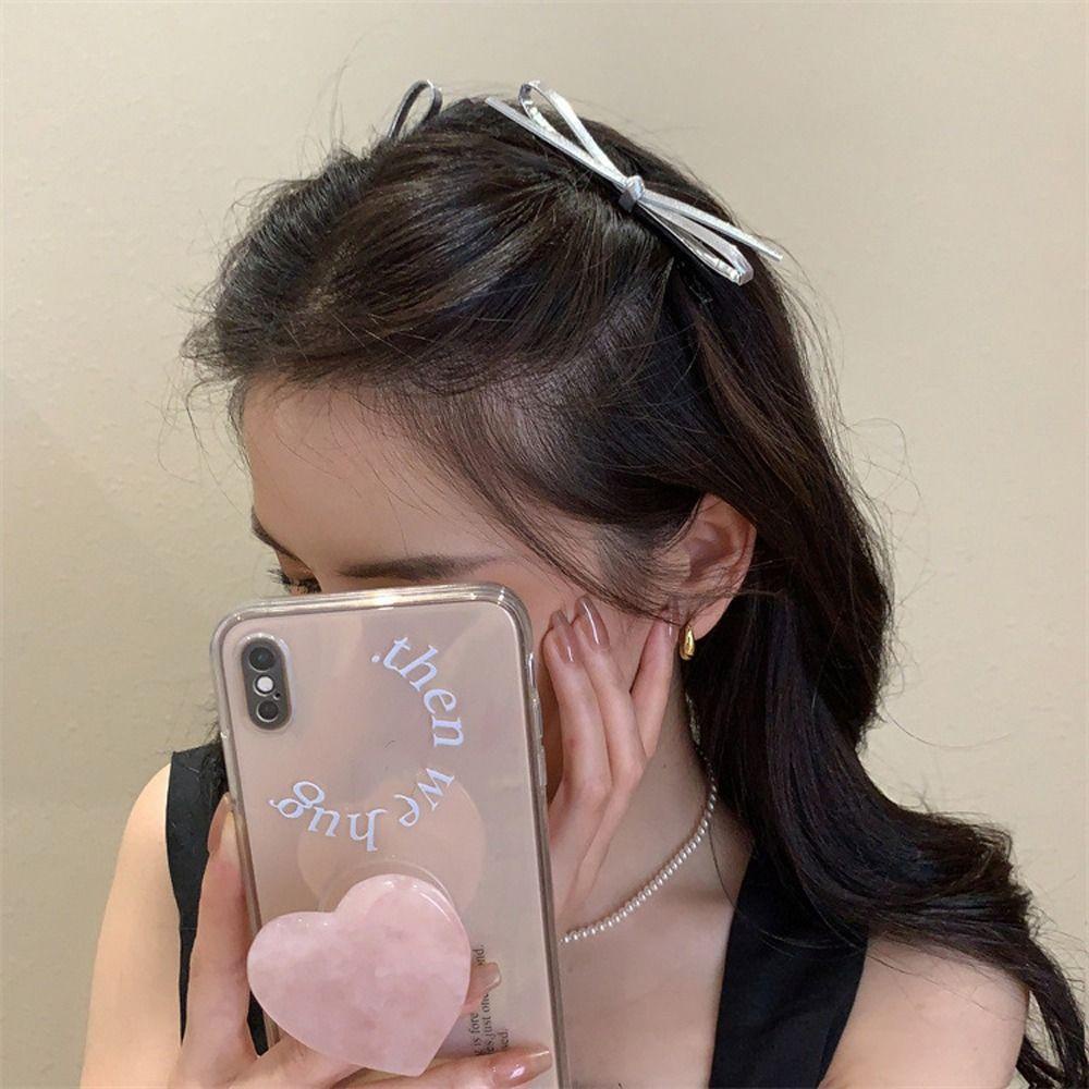 Kẹp Tóc Nơ Bằng Da PU Phong Cách Ins Y2k Dành Cho Bạn Nữ