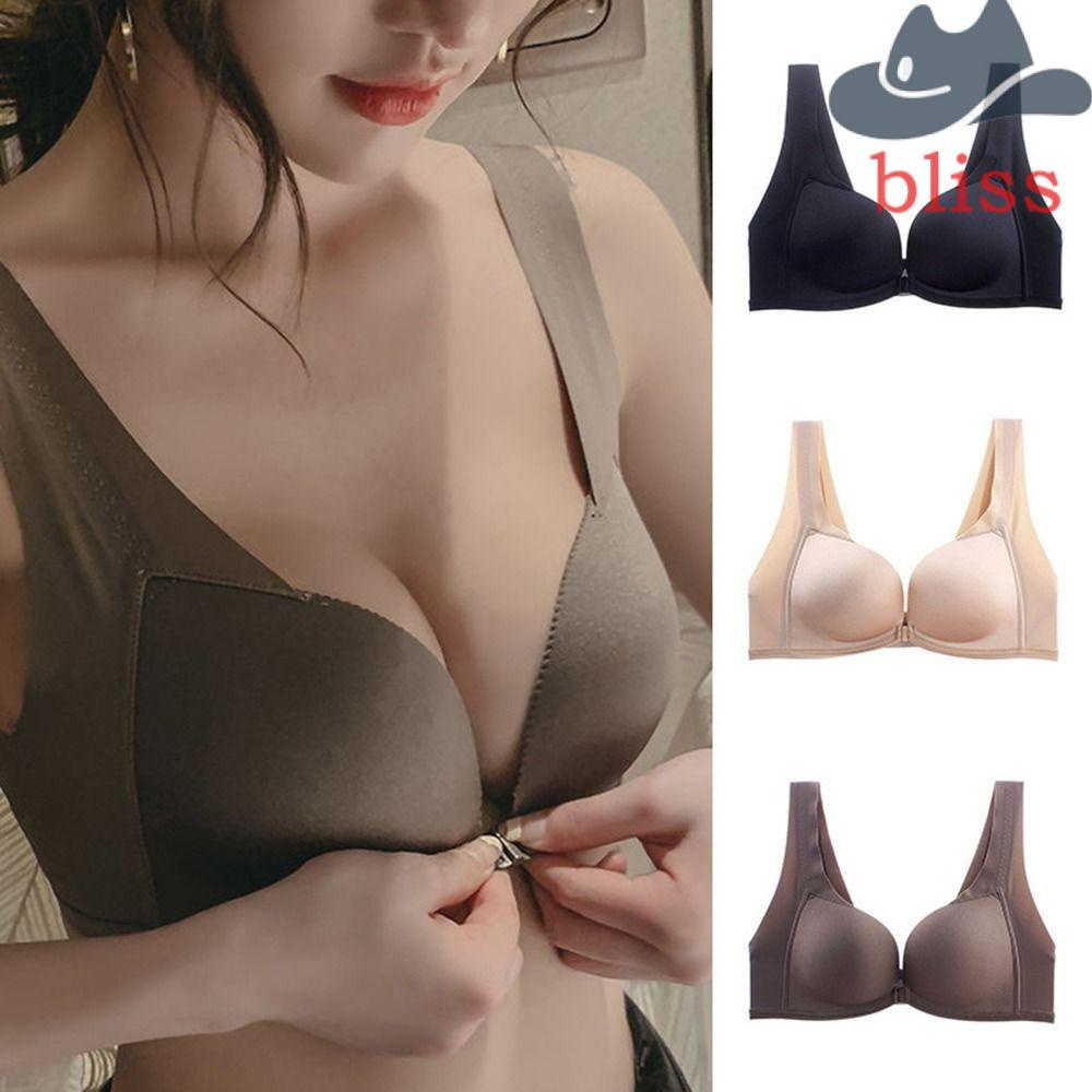 BLISS Áo Lót Nâng Ngực Màu Trơn Không Gọng Thép Không Đường May Cài Khóa Trước Thời Trang Cho Nữ
