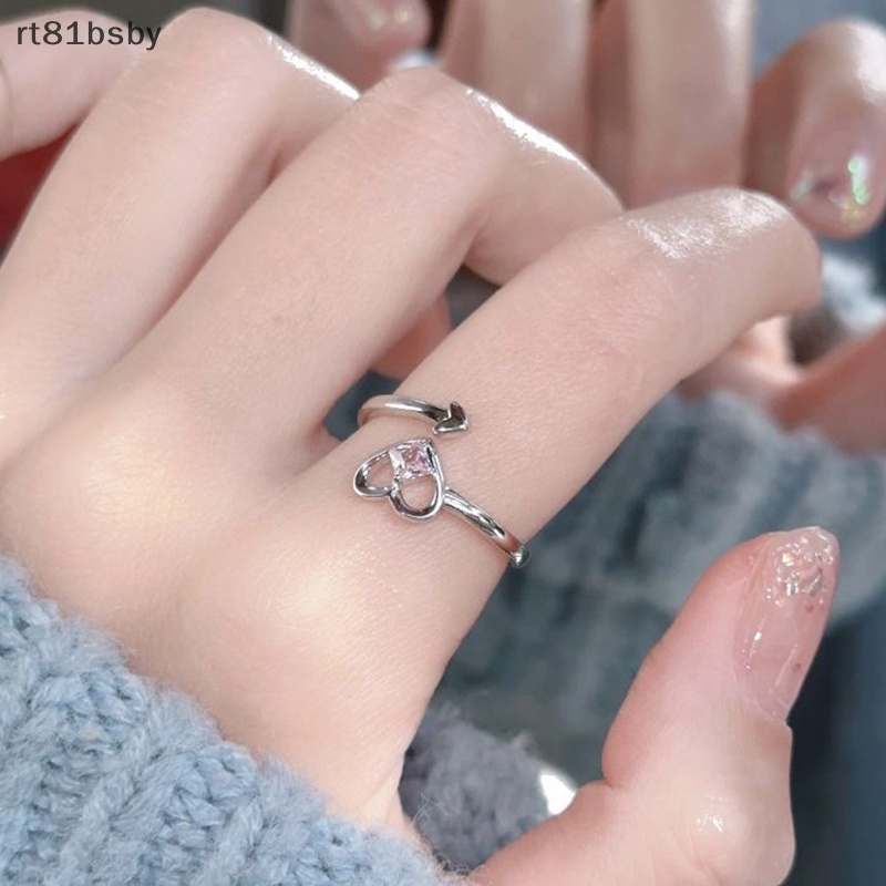 Nhẫn Cặp Hở Đính Đá Pha Lê Hồng Lấp Lánh Phong Cách Vintage