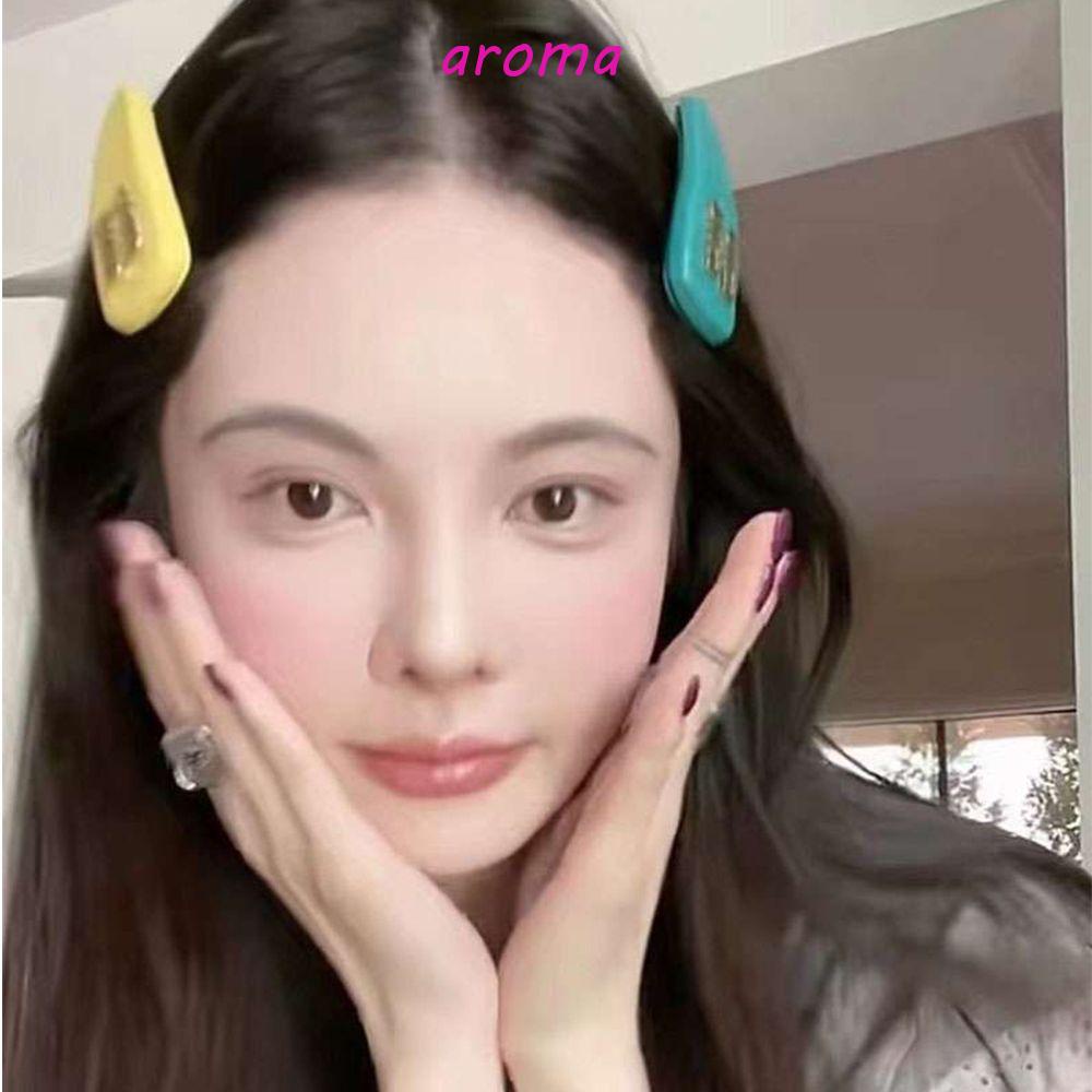 AROMA Kẹp Tóc Bằng Da Màu Kẹo Hình Giọt Nước In Chữ Phong Cách Hàn Quốc