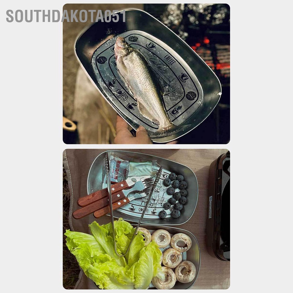 Southdakota051 Khay Đựng Hoa Quả Phong Cách Retro Thực Phẩm Thép Không Gỉ Công Suất Lớn Sâu Hơn Cỡ Nòng Tròn Các Góc Di Động Cắm Trại Bộ Đồ Ăn