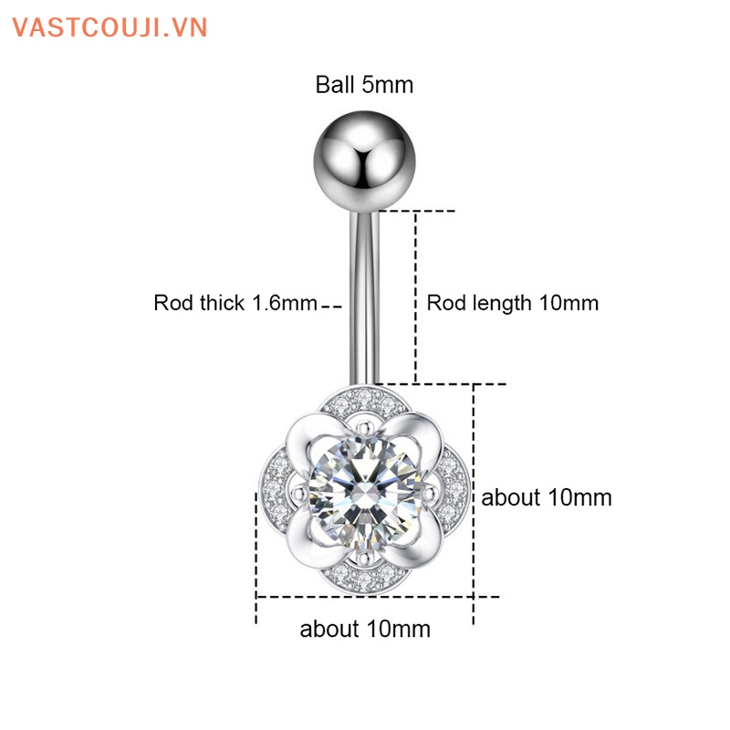 Khuyên Rốn Bằng Thép Titan Đính Đá Zircon Hình Hoa Quyến Rũ Cho Nữ