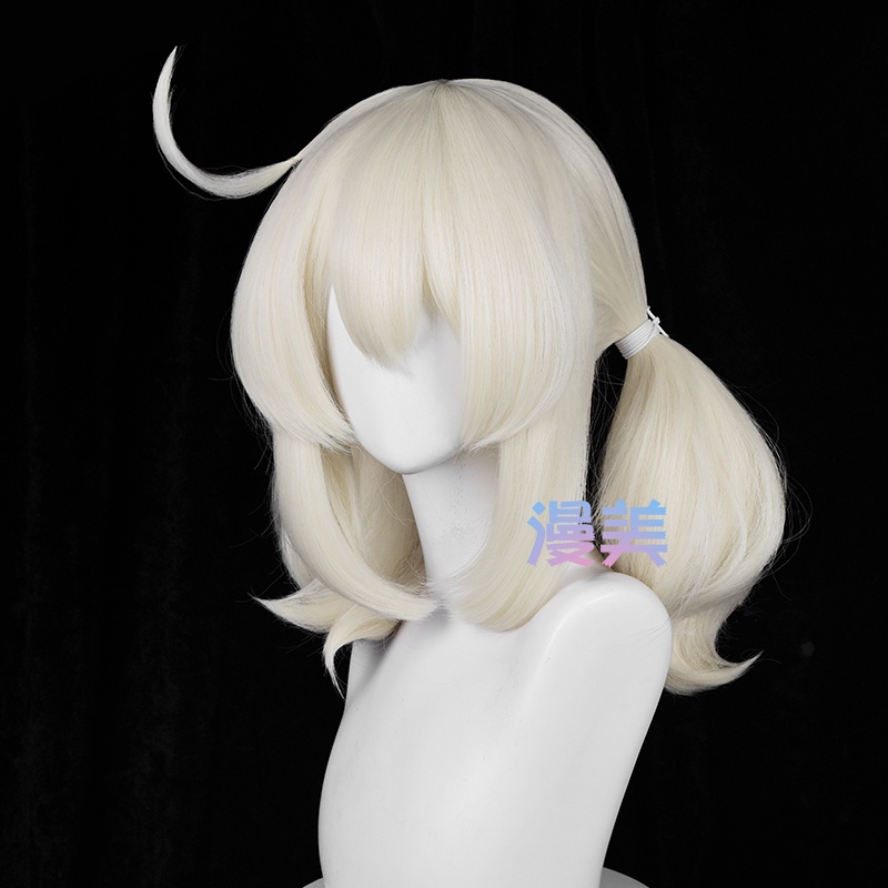 Genshin Impact Klee New Skin Cosplay Wig 42cm Long Cream White Hair Heat Resistant Synthetic Wigs with Ears