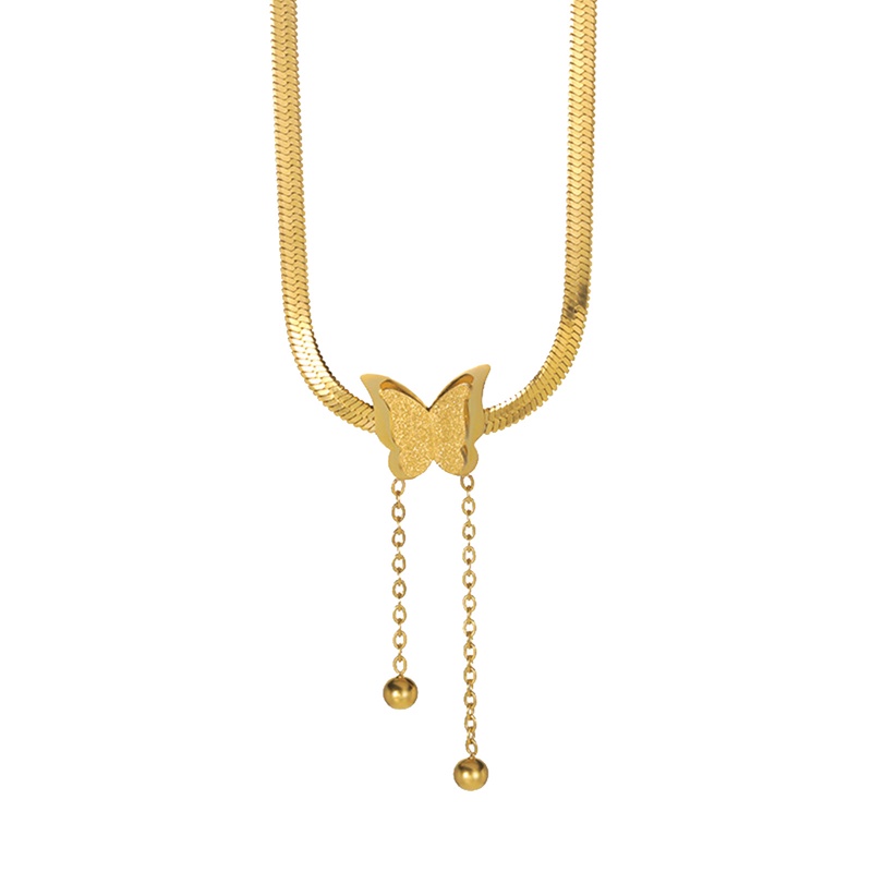 Ygt Vòng Cổ Choker Dây Xích Bằng Thép Không Gỉ Mặt Hình Cánh Bướm Màu Vàng Kim Vintage Cho Nữ