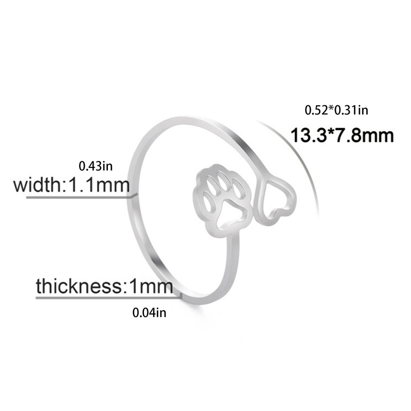 Ygt Nhẫn Thép Không Gỉ Hình Dấu Chân Chó / Mèo Dễ Thương Có Thể Điều Chỉnh Kích Cỡ Dành Cho Nữ
