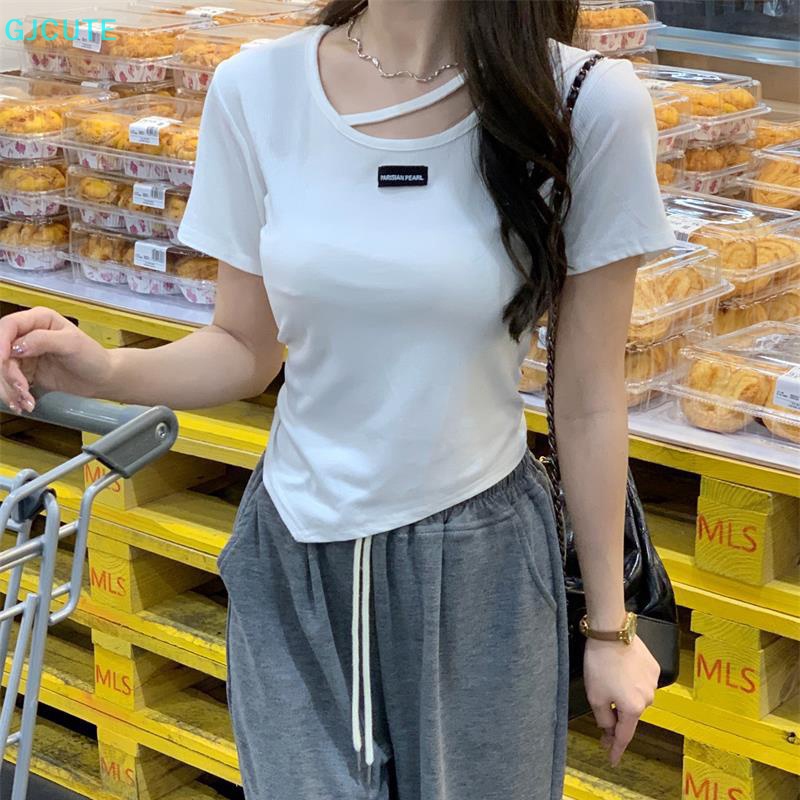 GJCUTE Áo Thun Tay Ngắn Cổ Tròn Màu Trơn Thời Trang Mùa Hè Cho Nữ