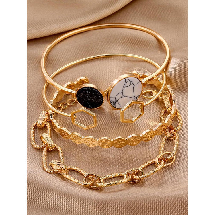 Ygt Set 4 Vòng Đeo Tay Dây Xích Bằng Kim Loại Phong Cách Punk Thời Trang Dành Cho Nữ