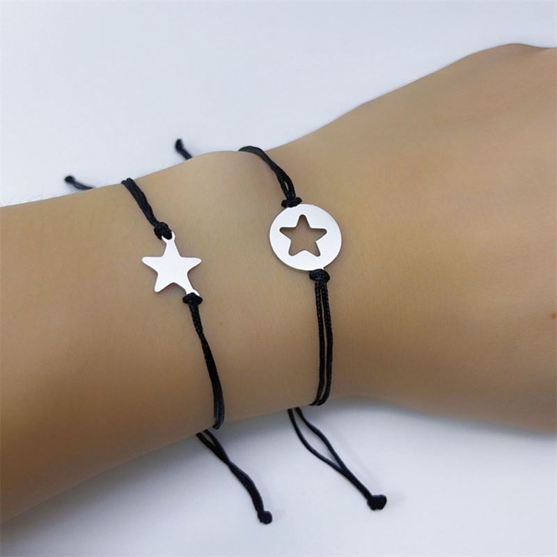 1 Cặp Vòng Tay Tình Bạn Bằng Thép Không Gỉ Thiết Kế Ngôi Sao Thời Trang Cho Nữ