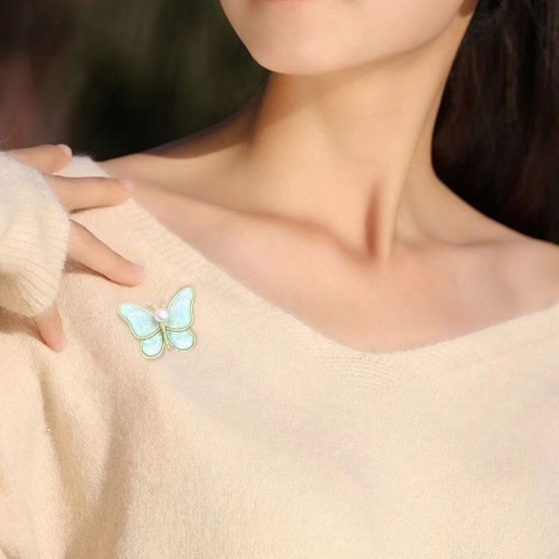 Ghim Cài Áo Hình Bướm Đính Ngọc Trai Nhân Tạo Thời Trang Cho Nữ