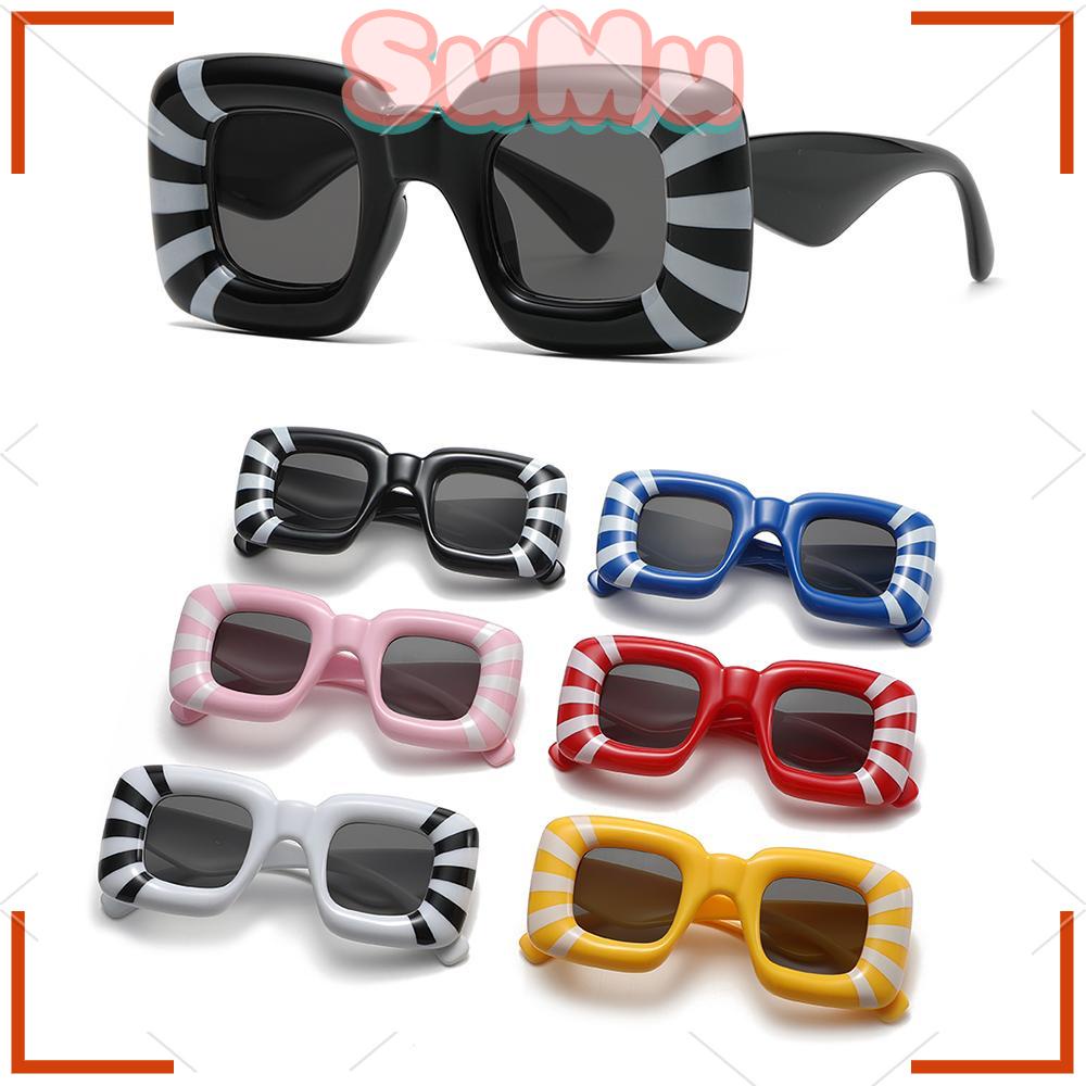 SUMU Kính Mát Gọng Vuông Họa Tiết Kẻ Sọc Thời Trang Cho Nữ