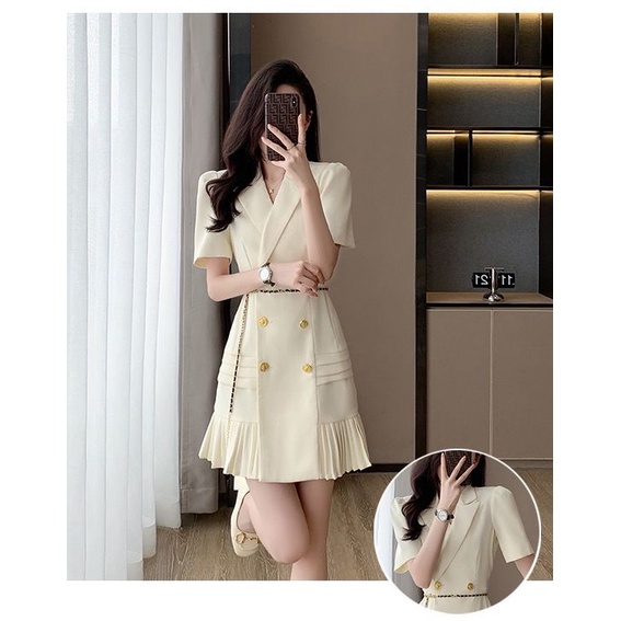 Đầm Nữ Thiết Kế Xếp Ly Phong Cách Pháp Thời Trang Hè 2023 Sang Trọng