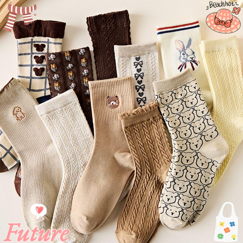 FUTURE Vớ Cotton Thoáng Khí In Họa Tiết Hoạt Hình Đơn Giản Phong Cách Harajuku Cho Nữ