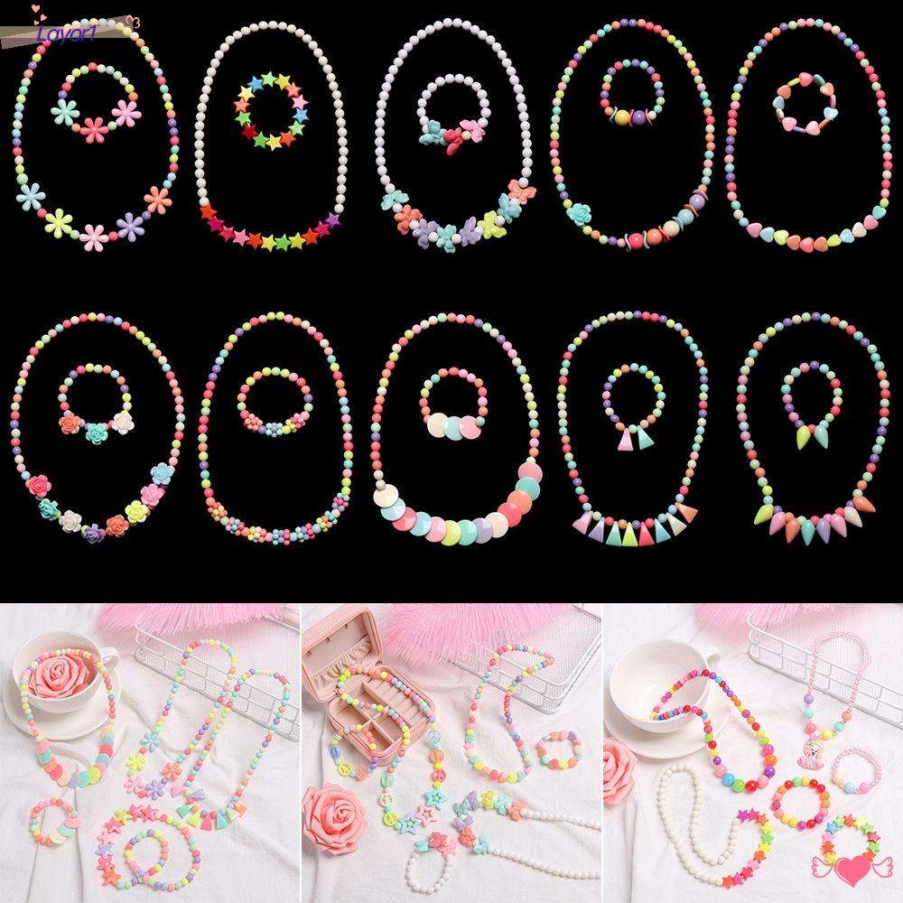 LAYOR1 1 Bộ Hạt Nhựa Hình Bướm / Bông Hoa / Ngôi Sao Làm Trang Sức Thủ Công DIY Cho Bé Gái