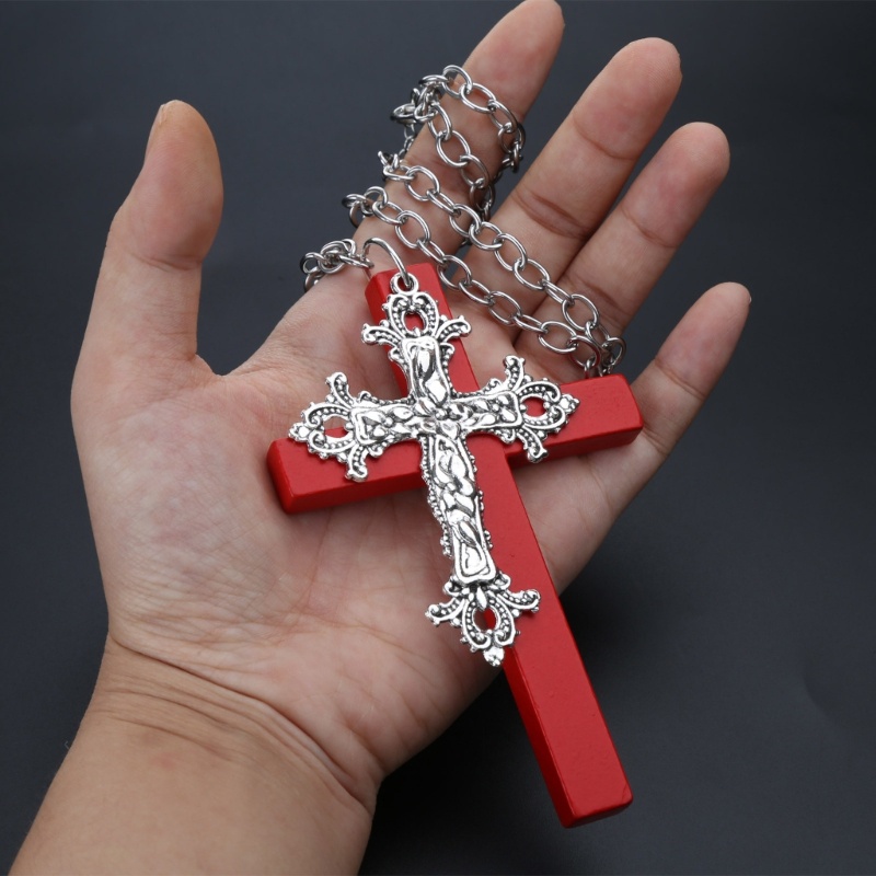 Vòng Cổ choker Bằng Gỗ Mặt Thánh Giá Phong Cách gothic punk