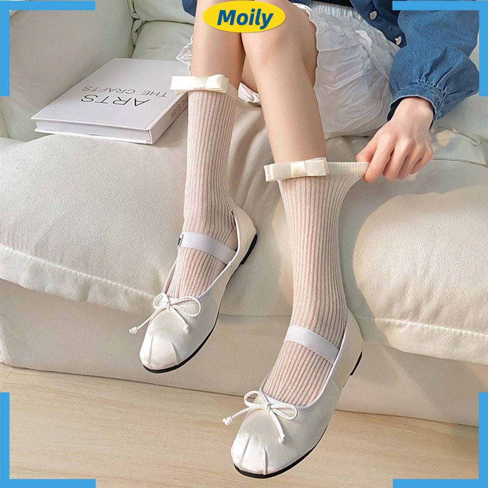 MOILYVN Vớ Siêu Mỏng Đính Nơ Phối Ren Dễ Thương