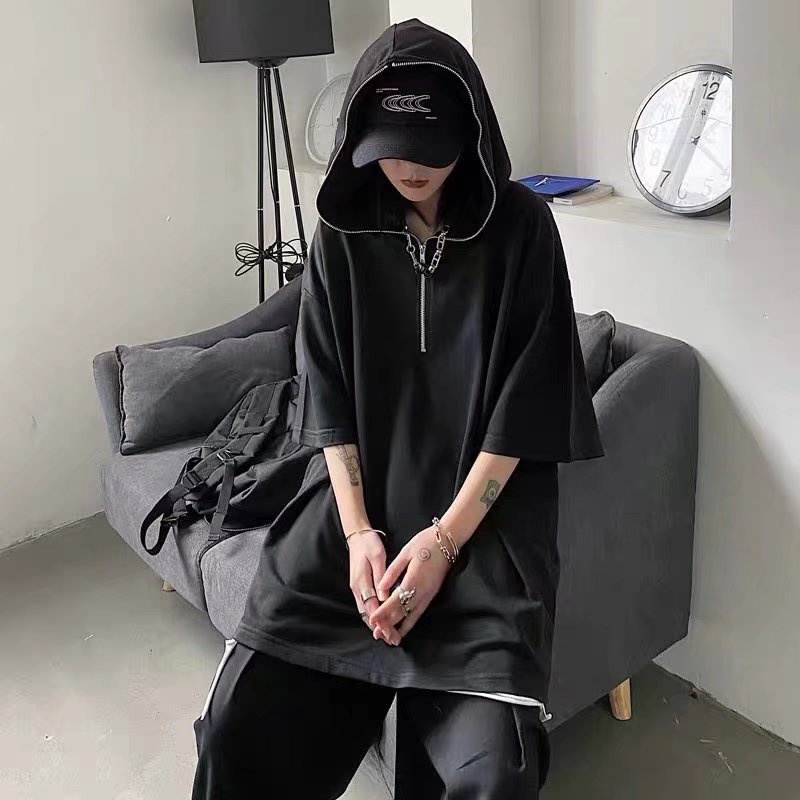 Áo Thun Ngắn Tay Có Nón Trùm Và Khóa Kéo Một Nửa Dáng Rộng Thời Trang Mùa Hè Đơn Giản áo Hoodie Chính Hãng áo Hoodie Bigsize  Phong Cách Hip Hop Mỹ Dễ Phối Đồ Dành Cho Bạn Nữ