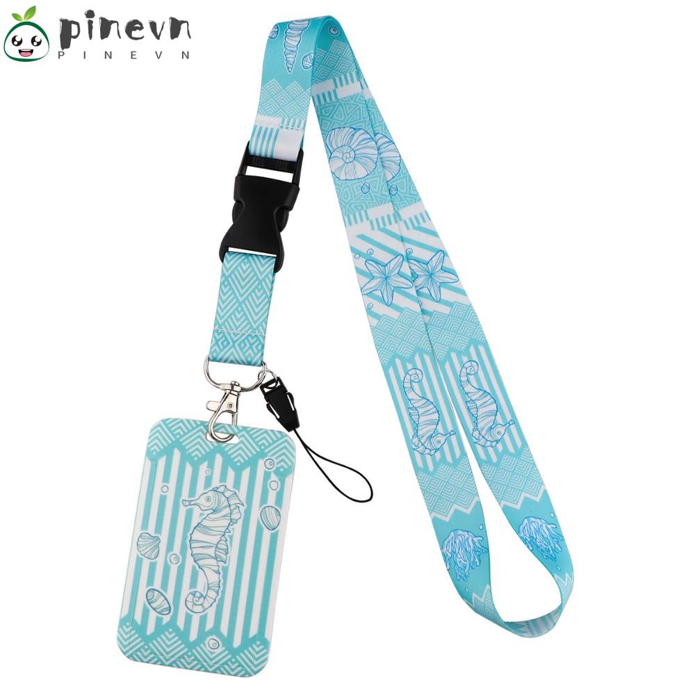 PINEVN Giá Đỡ Thẻ ID / Huy Hiệu Có Dây Buộc Màu Xanh Dương Hình Cá Ngựa / Japonicus Dacron Cho Văn Phòng