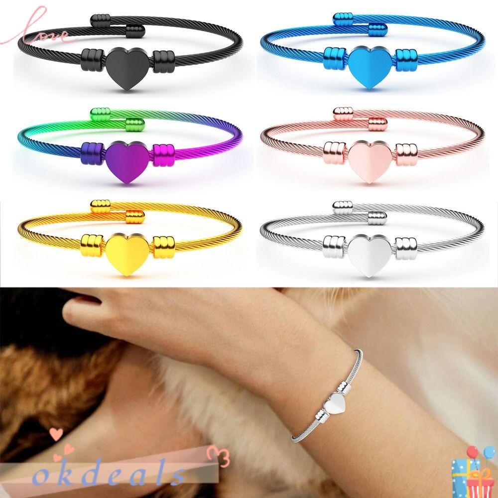 OKDEALS Vòng Tay Dây Thừng Mặt Hình Trái Tim Bằng Thép Không Gỉ Có Thể Điều Chỉnh Kích Thước Phong Cách Punk