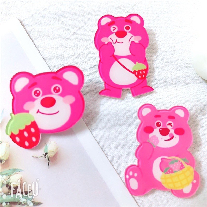 Pin cài balo gấu dâu size lớn, ghim cài huy hiệu dễ thương losto
