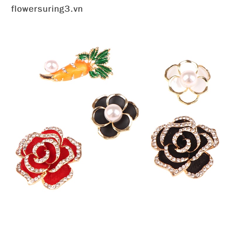 Trâm Cài Áo Hình Hoa Hồng Đỏ Đen Tráng Men