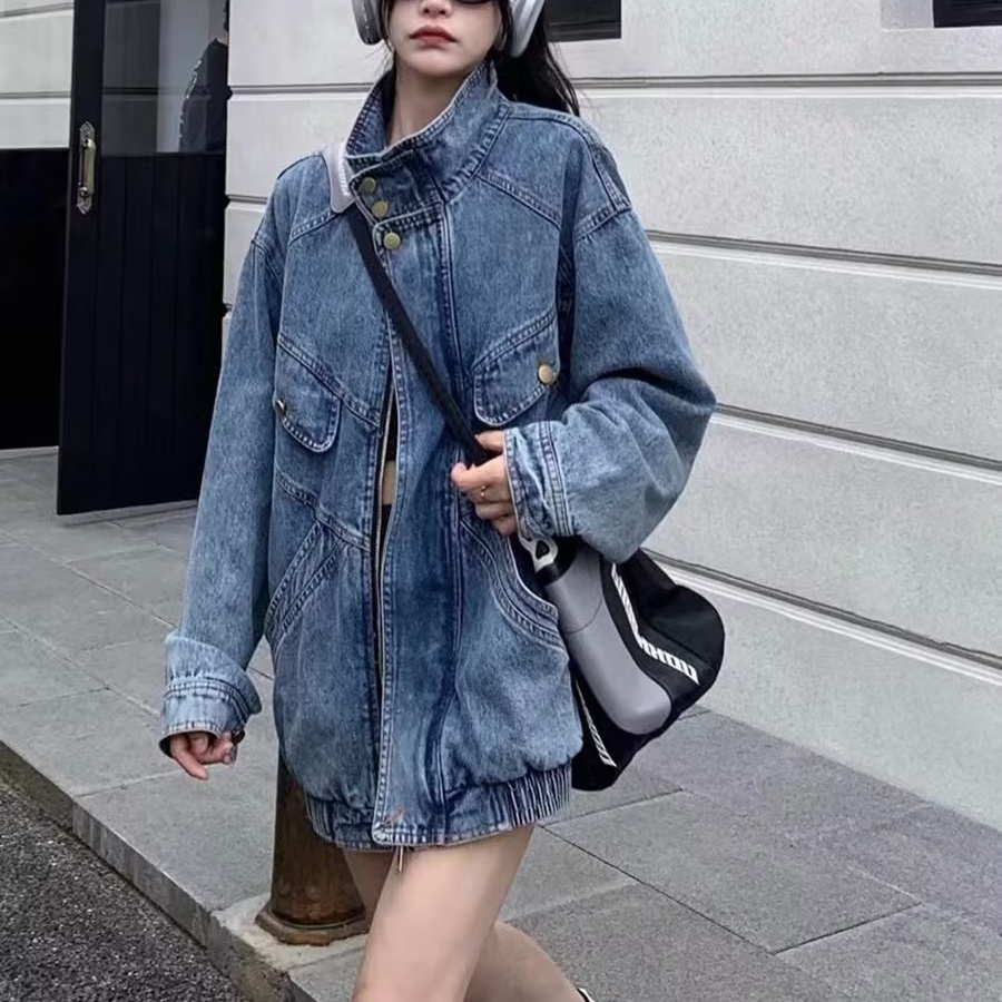 Áo Khoác Denim Phong Cách Retro Mỹ Cá Tính Cho Nam Nữ
