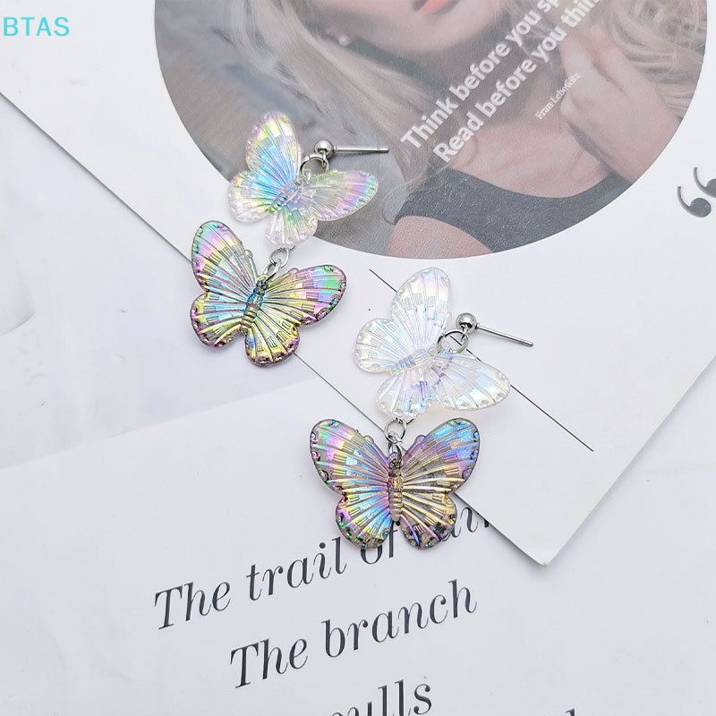 Bông Tai Hình Bướm Màu Laser Phong Cách Retro Thời Trang