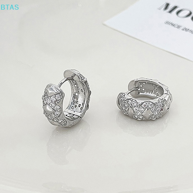 1 Đôi Bông Tai Tròn Đính Đá Zircon Lấp Lánh Thời Trang Cho Nữ