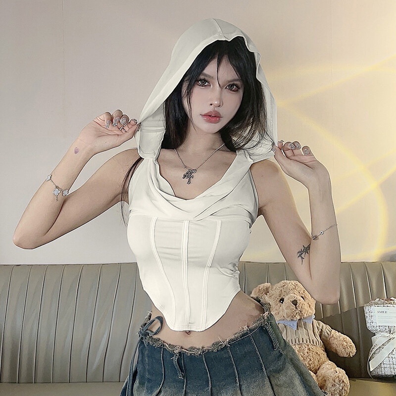 Kliou Mới Áo Tank Top Hở Lưng Gợi Cảm Cổ Thấp Buộc Dây Màu Trơn Phong Cách Đường Phố Cao Cấp Kèm Khăn Choàng Cổ Mới Dành Cho Bạn Nữ