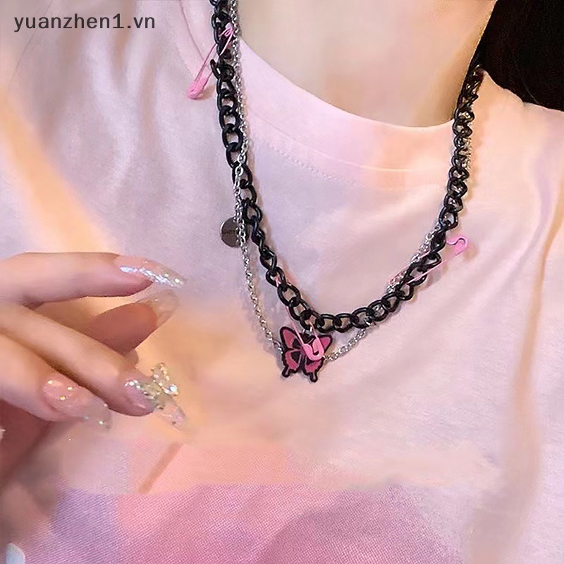 Vòng cổ Mạ Vàng Hồng / Đen Mặt Hình Bướm Thời Trang Cho Nữ ZHEN Y2K