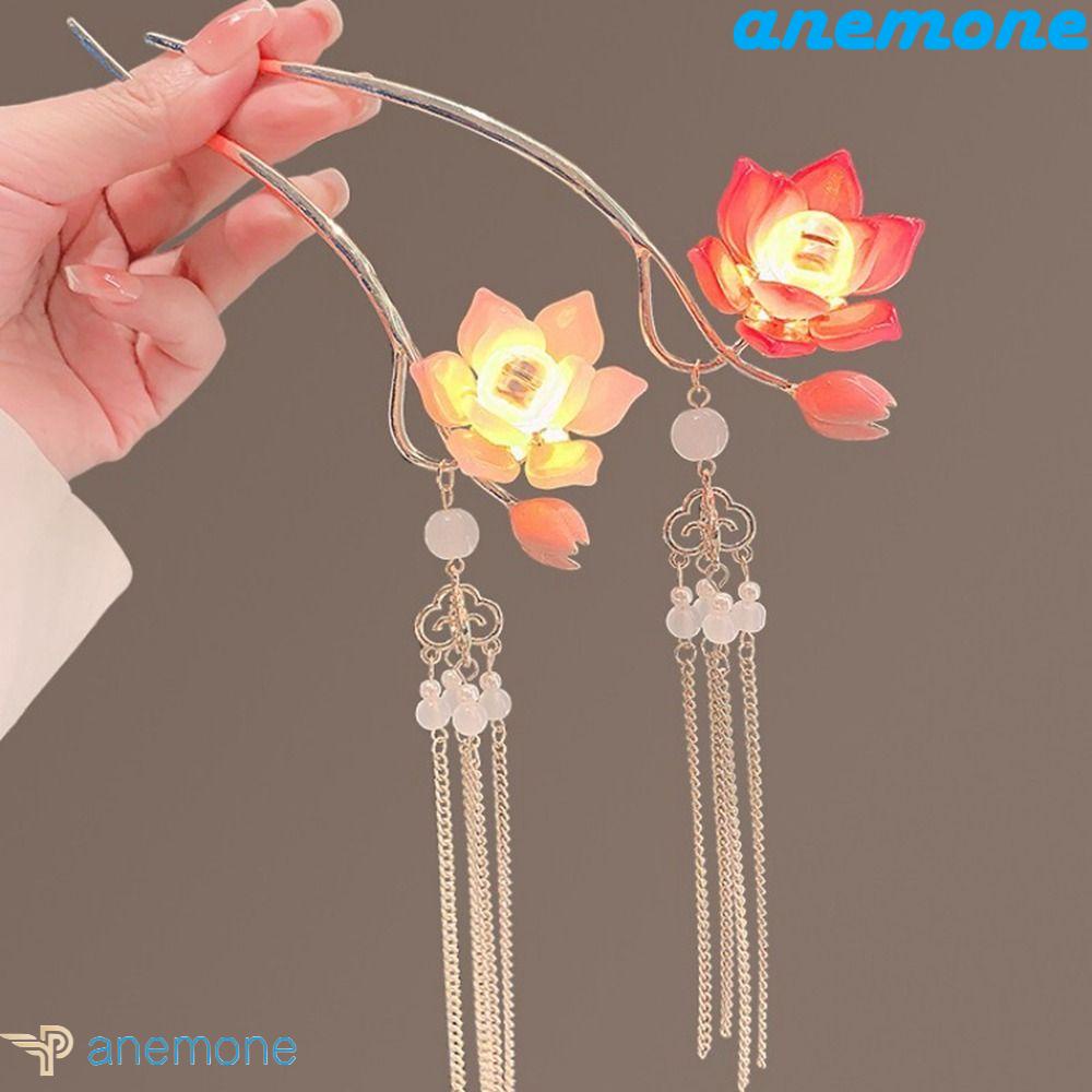 ANEMONE Trâm Cài Tóc Phối Tua Rua Có Đèn LED Phát Sáng Phong Cách Trung Hoa Cổ Điển