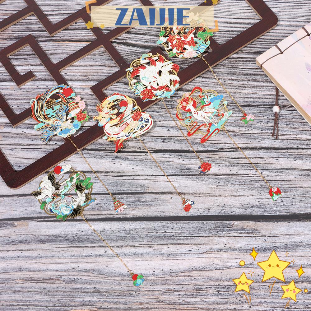ZAIJIE24 Thẻ Đánh Dấu Trang Sách Bằng Đồng Thau Phối Tua Rua Phong Cách Retro