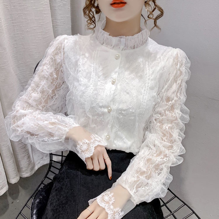 Áo Sơ Mi Chiffon Dài Tay Dáng Rộng Phối Ren Thiết Kế Mới Thời Trang Theo Phong Cách Pháp Cho Nữ