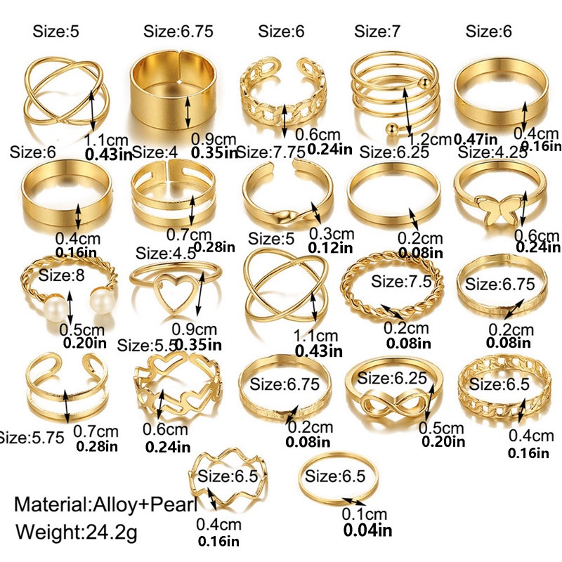 Ygt Set 22 Nhẫn Đeo Tay Họa Tiết Hình Học / Bướm / Ngọc Trai Thời Trang Cho Nữ