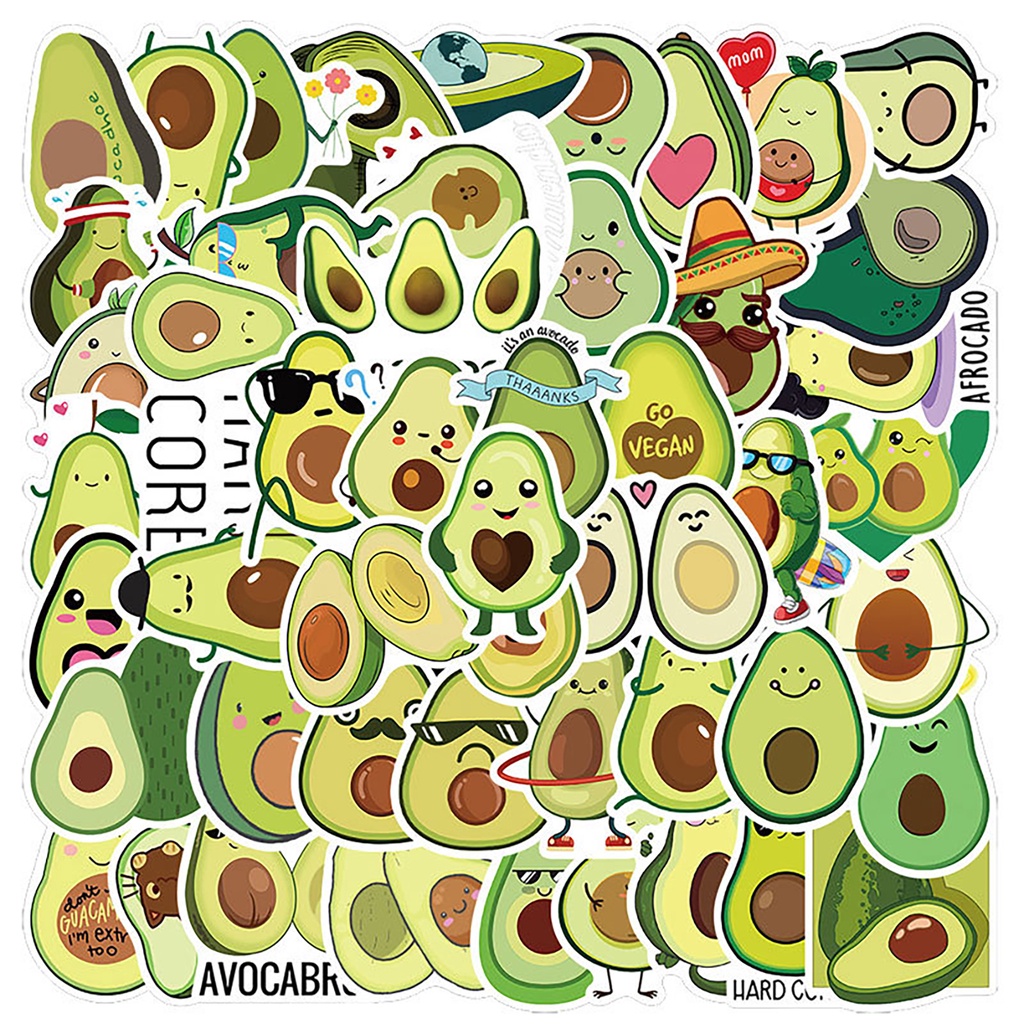 Set 50 Miếng Dán PVC Họa Tiết Trái Cây Hoạt Hình Vui Nhộn Trang Trí Vali / Máy Tính