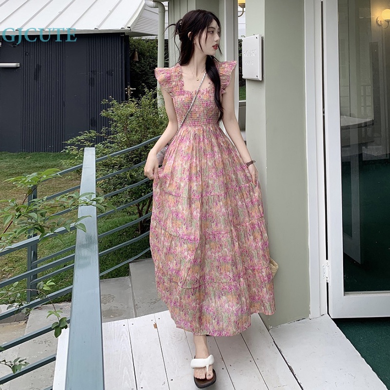 Đầm Dáng Chữ A Tay Loe Dài In Hoa Thời Trang Mùa Hè Cho Bạn Gái