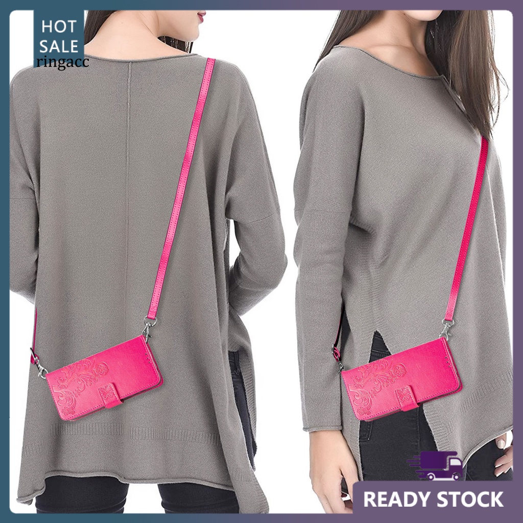 Bao Da Điện Thoại Màu Trơn Dạng Ví Nắp Lật + Dây Đeo Vai Cho iPhone 13